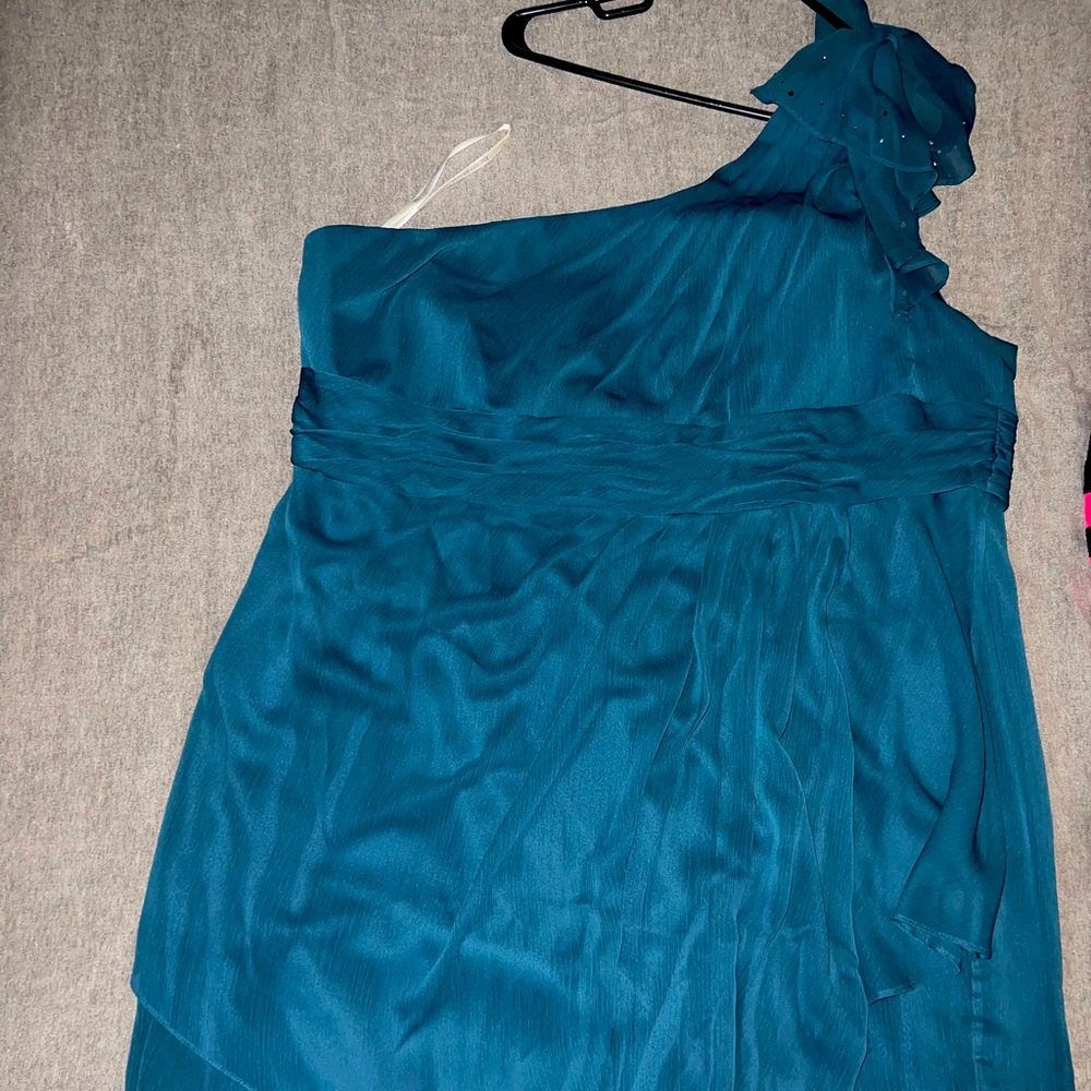 Teal one shoulder cocktail dress